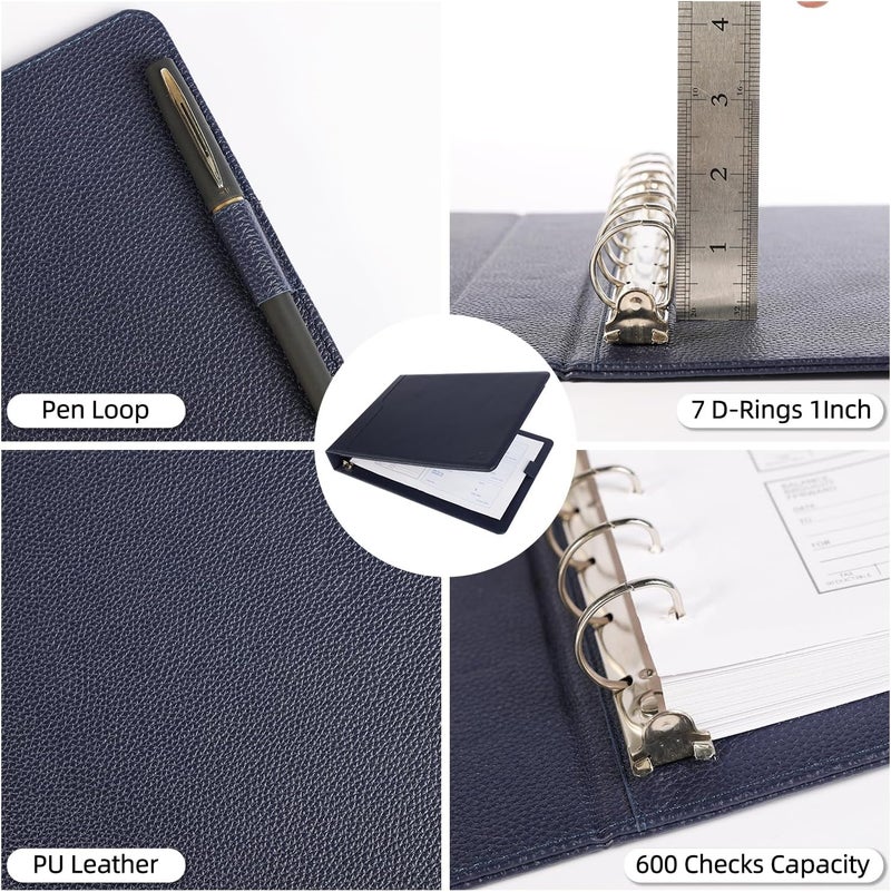 welebar 7-Ring Business Check Binder for 9 x 13 Sheets, 600 Checks Capacity PU Leather Portfolio with Storage Organizer & Zippered Pouch for 3-on-a-Page Business Checks - Image 5